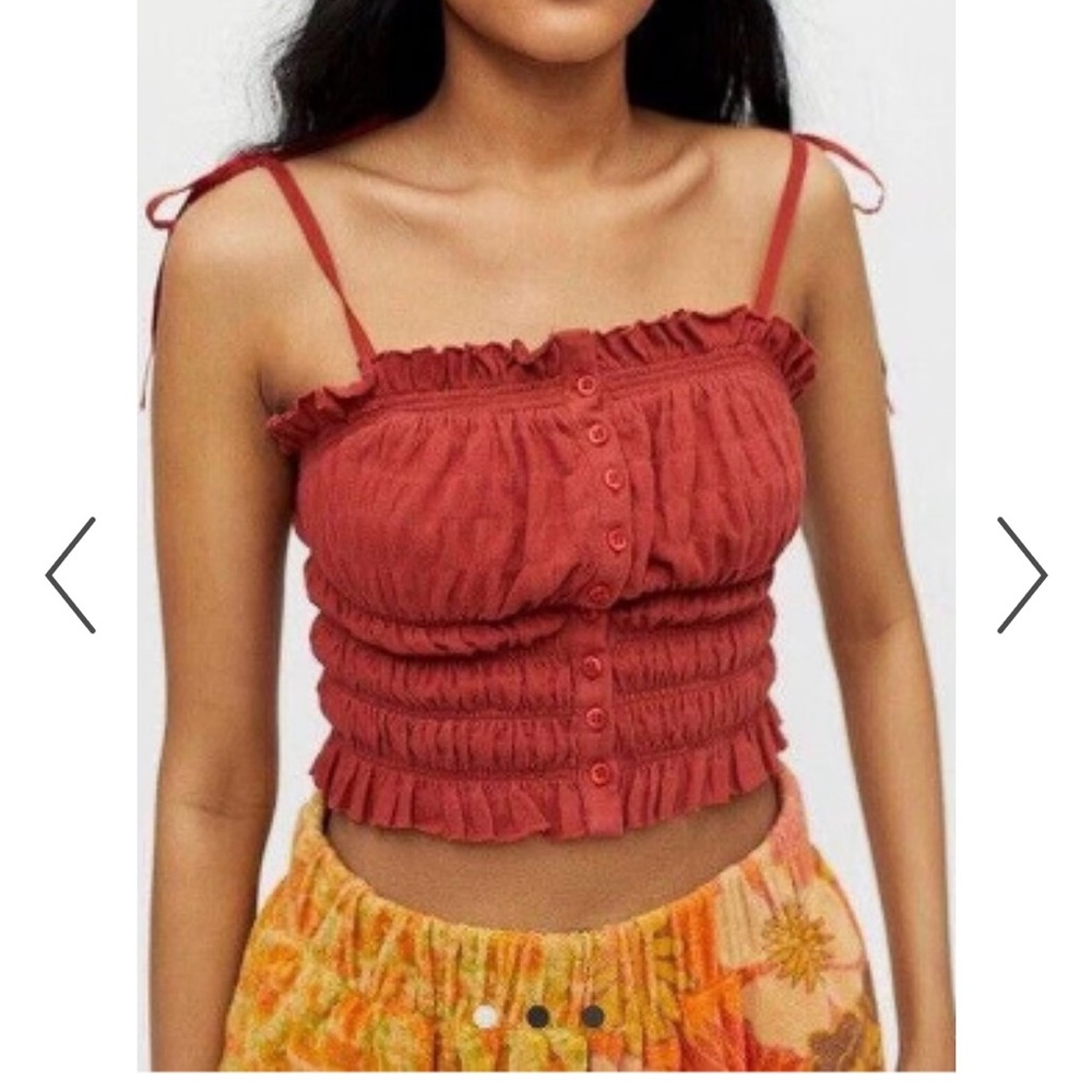 Urban Outfitters Red Smocked Crop Cami with Tie Straps